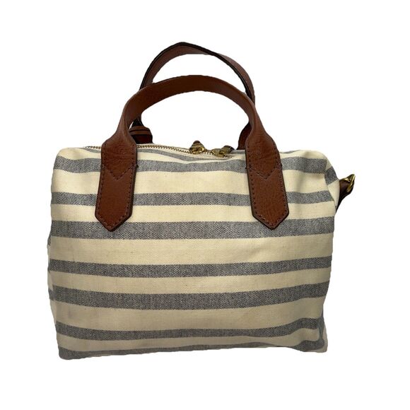 FOSSIL Coated Canvas Striped Fiona satchel Crossbody Shoulder Bag Blue/Off White - Picture 2 of 16